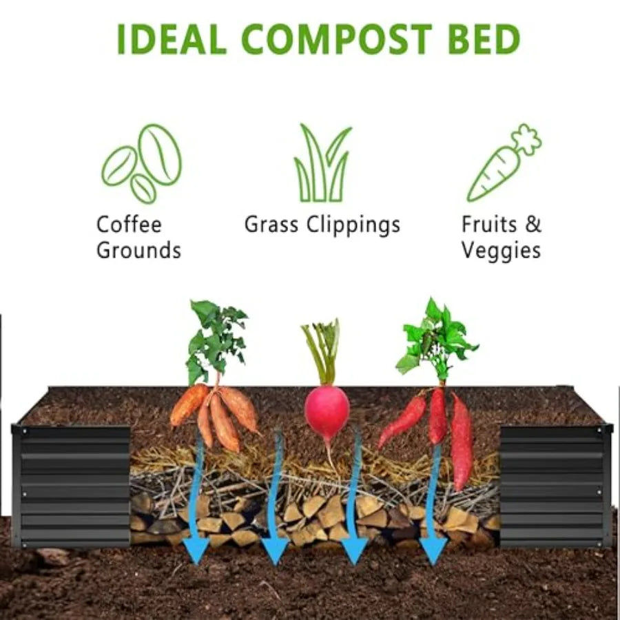 2PCS 12x2x1FT Galvanized Raised Garden Bed KitVegetable Boxes-Rectangle Metal Flower Box Large Planter Raised Beds Outdoor Gard