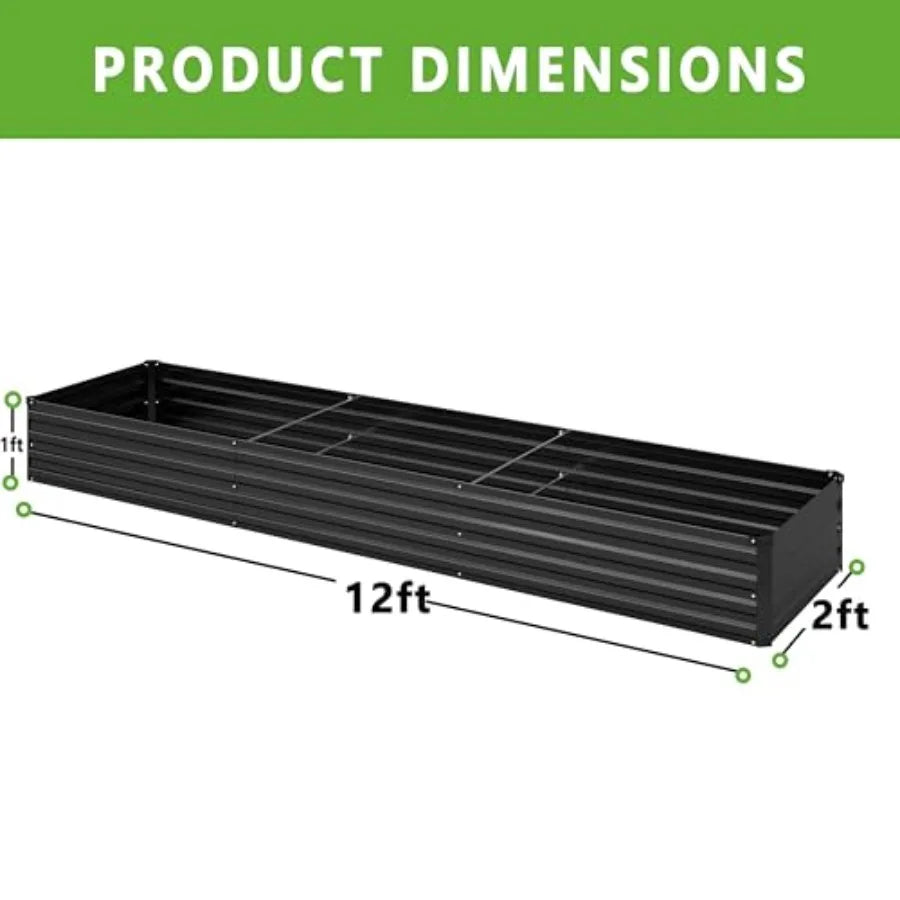 2PCS 12x2x1FT Galvanized Raised Garden Bed KitVegetable Boxes-Rectangle Metal Flower Box Large Planter Raised Beds Outdoor Gard