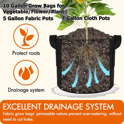 3/5/7 Gallon Grow Bags for Vegetable/Flower/Plant Fabric Pots with Handles Reinforced Aeration Planting Bags for Vegetables