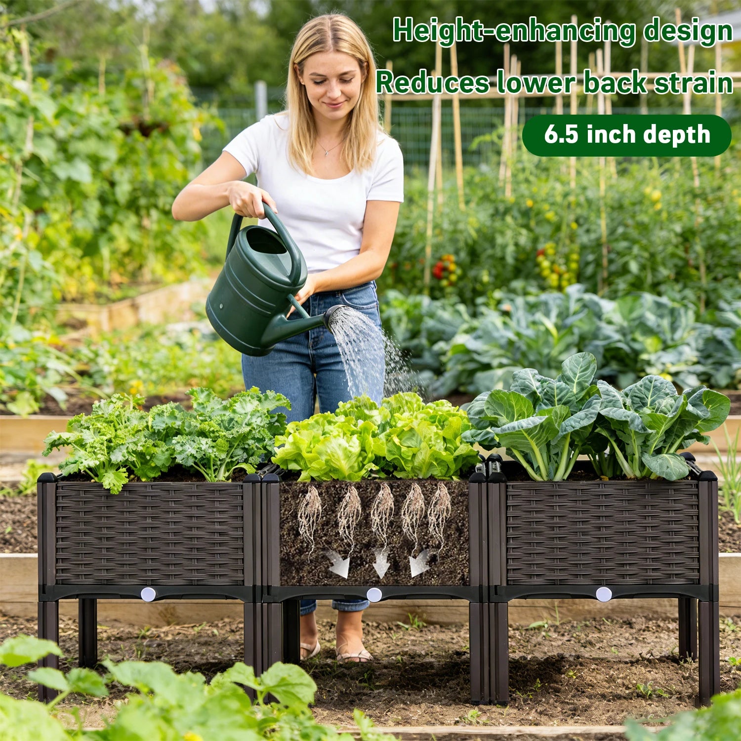 3pcs Vegetable Flower Raised Garden Container with Legs Elevated Planter Boxe withDrain Outlet for Indoor/Outdoor/Garden/Balcony