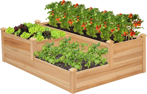 3-Tier Wooden Raised Garden Bed, 42.5x34.5x15 Inches Elevated Planter Box with Screwdriver for Outdoor Planting