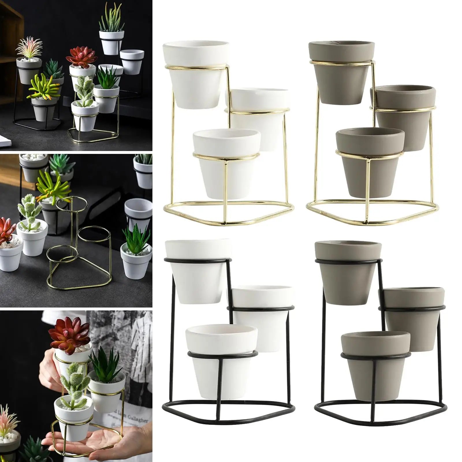 Nordic Succulent Pots Plant Pot with Metal Stand Flowerpot for Balcony