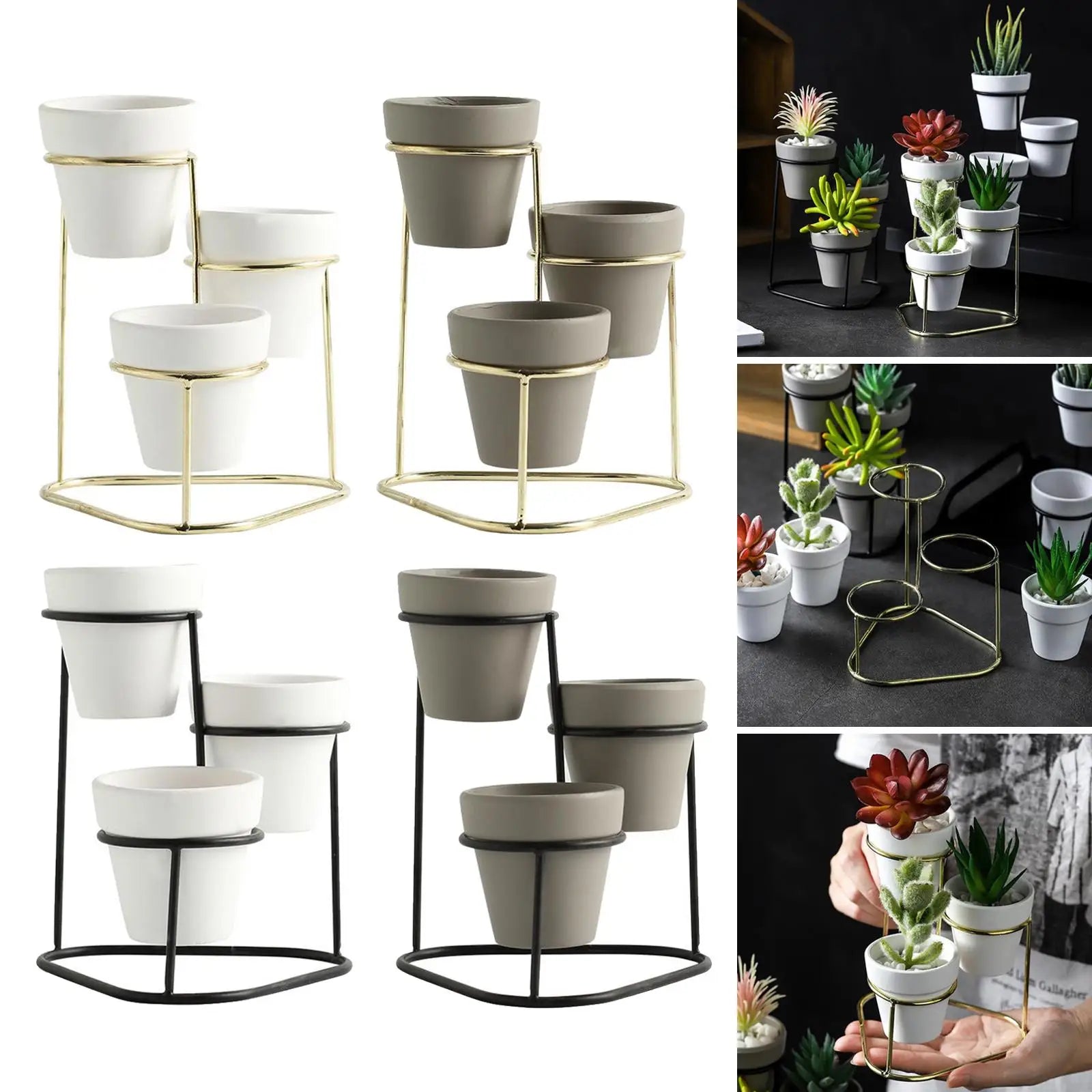 Nordic Succulent Pots Plant Pot with Metal Stand Flowerpot for Balcony